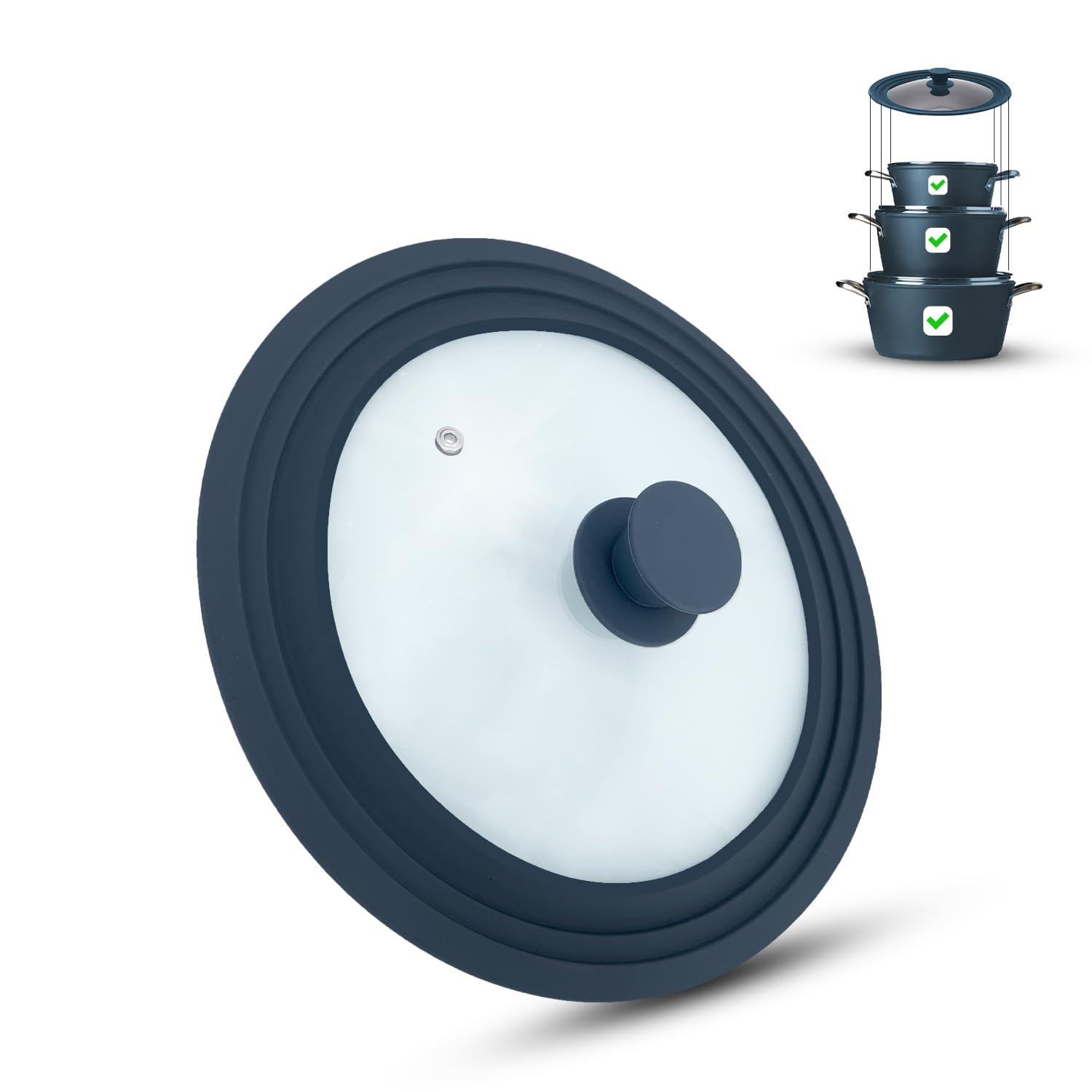 Universal glass lid, pots and pans 28/30/32 cm, with outlet valve and silicone rim.