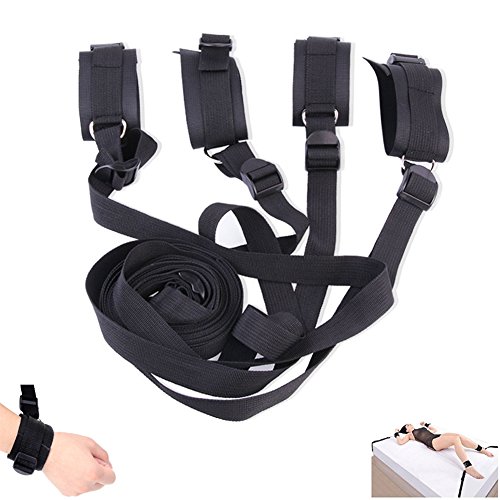 USUNO Bed Restraint Strap Bound with Tight Handcuffs Arm and Leg Restraints for Couples.(Black)