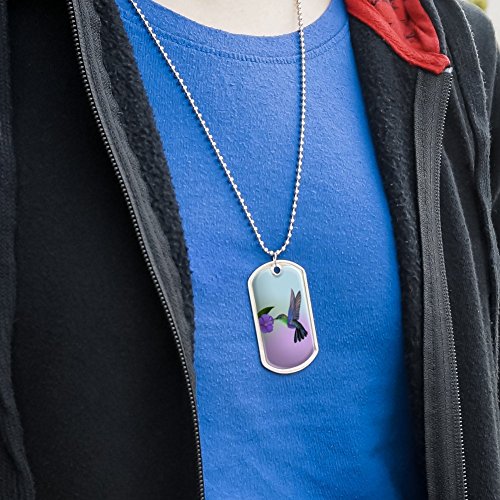 Hummingbird Crowned Woodnymph Purple Violet Military Dog Tag Pendant Necklace with Chain