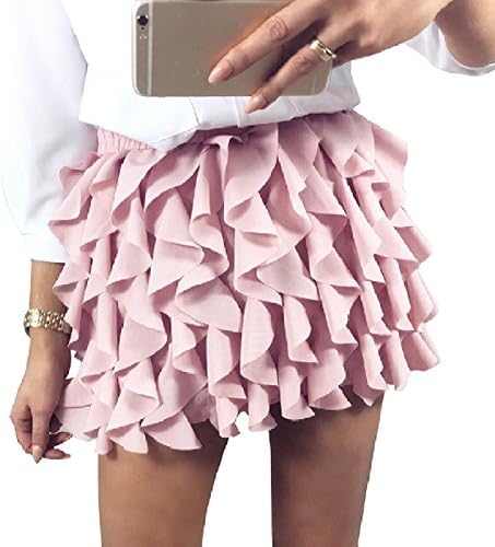 Howme Womens Solid Colored High Waisted Short Mini Fashionable Skirt Pink S