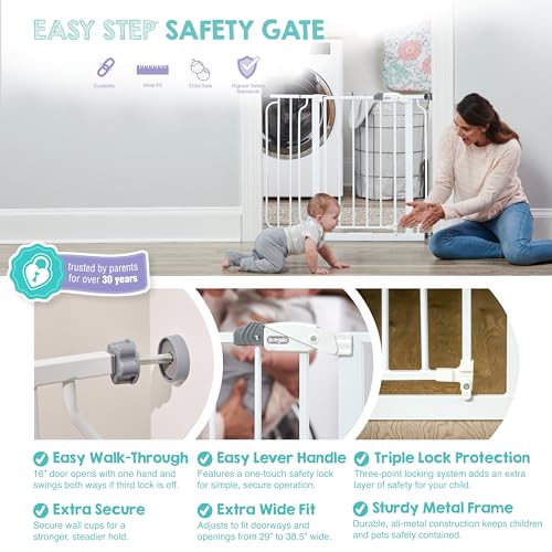 Regalo Walk Thru Easy Step Gate - White, Fits Gaps Between 29" - 37.5" Wide and 30" Tall