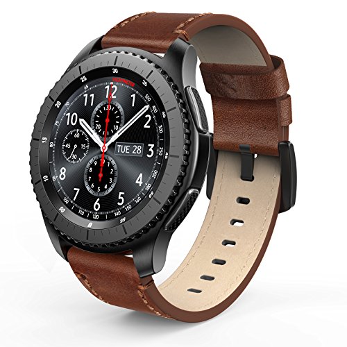 SWEES Leather Bands Compatible Gear S3 Frontier & Classic and Galaxy Watch 46mm, Genuine Leather 22mm Strap Replacement Wristband Compatible Samsung Gear S3 Smartwatch, Dark Brown
