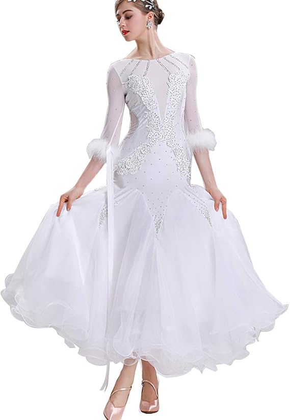 Damen Tanzkleid Langarm Mit Langem Rock - Professionelles Ballroom Kostüm Für Standardtanz