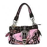 Western Camo Mossy Oak® Rhinestone Belt Buckle Studded Satchel Handbag Pink Coffee - AH22