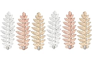 Healeved 6pcs Leaf Shaped Hair Clips with Pearl Inlay Each in Gold Silver Rose Gold Elegant Duckbill