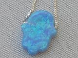 Petite Blue Opal Hamsa Necklace and 925 Silver Chain