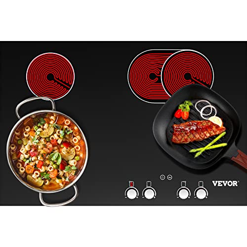 VEVOR Built in Electric Stove Top, 30 inch 4 Burners, 220V Ceramic Glass Radiant Cooktop with