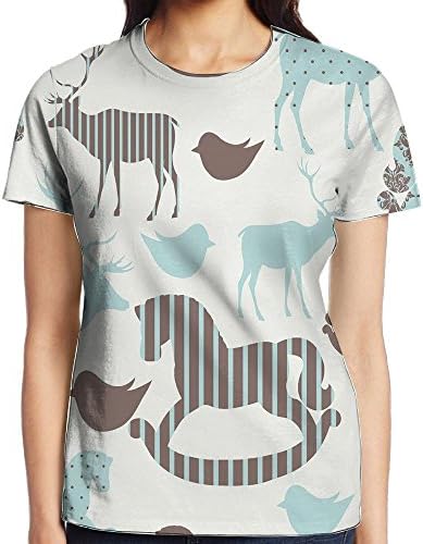 Fosend Women Polyester Short Sleeve Trojan Horse Legend Printed Blouse Casual Tops T Shirt