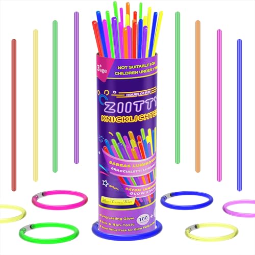 Ziitty Glow Glow Bracelets Fluorescent 7 Colours Neon Party Kit Children Adults Starlight 100 Glow Sticks and Connectors for Bracelets Glasses Gadgets for Comleanno Parties Carnival New Year 2026