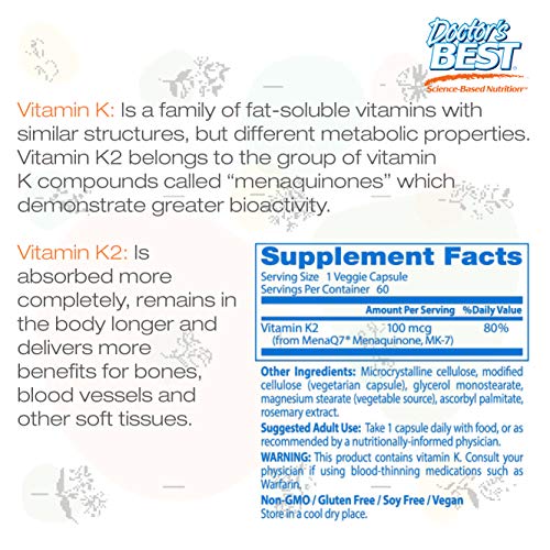image for Doctor's Best Natural Vitamin K2 Mk-7 with Menaq7, Strengthen Bones, N