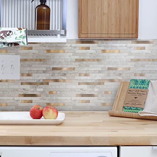 KASARO Peel and Stick Backsplash Tiles for Kitchen, Golden Decorative