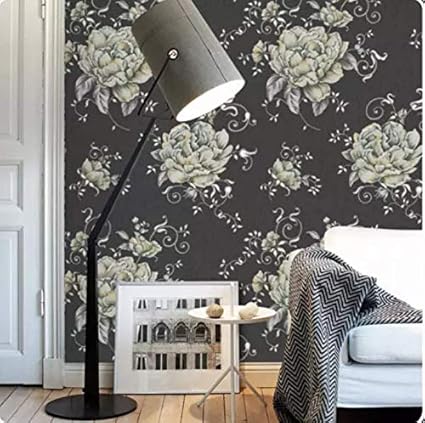 Eurotex Flower Design Vinyl Coated Wallpaper (50.01 cm x 10 cm x 10 cm, Black)