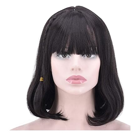 Clearance Short Bob Wig With Neat Bangs Side Braided Wigs For