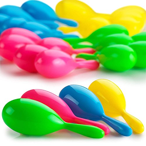 Kidsco Bright Neon Maracas - 24 Pcs 4â€ Colorful Funky Assorted Pairs Noise Maker Shaker - Musical Instrument for Fiesta Celebration, Salsa Themed Party, Cinco de Mayo - Educational Toys for Kids - by