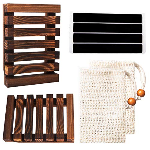 Blasoul Wooden Soap Dishes Bamboo Soap Dish Soap Holder Hand Craft Bathtub Shower Dish Sink Scrubber Sponge Holder Handmade Soap Box Made of Natural Pine Soap Exfoliating Bag Natural Soap Saver 4PCS