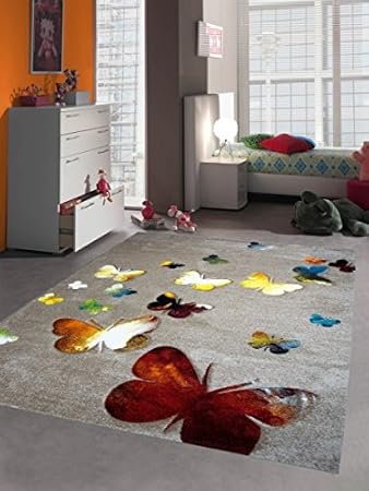 Carpetia Kinderteppich Spielteppich Mädchen Kinderzimmerteppich Schmetterling braun beige orange Größe 120x170 cm