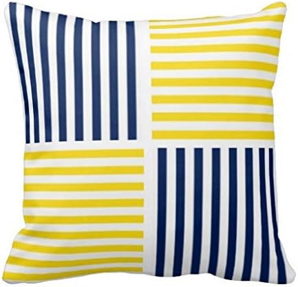 Yellow And Navy Blue Nautical Stripe Pillow Case