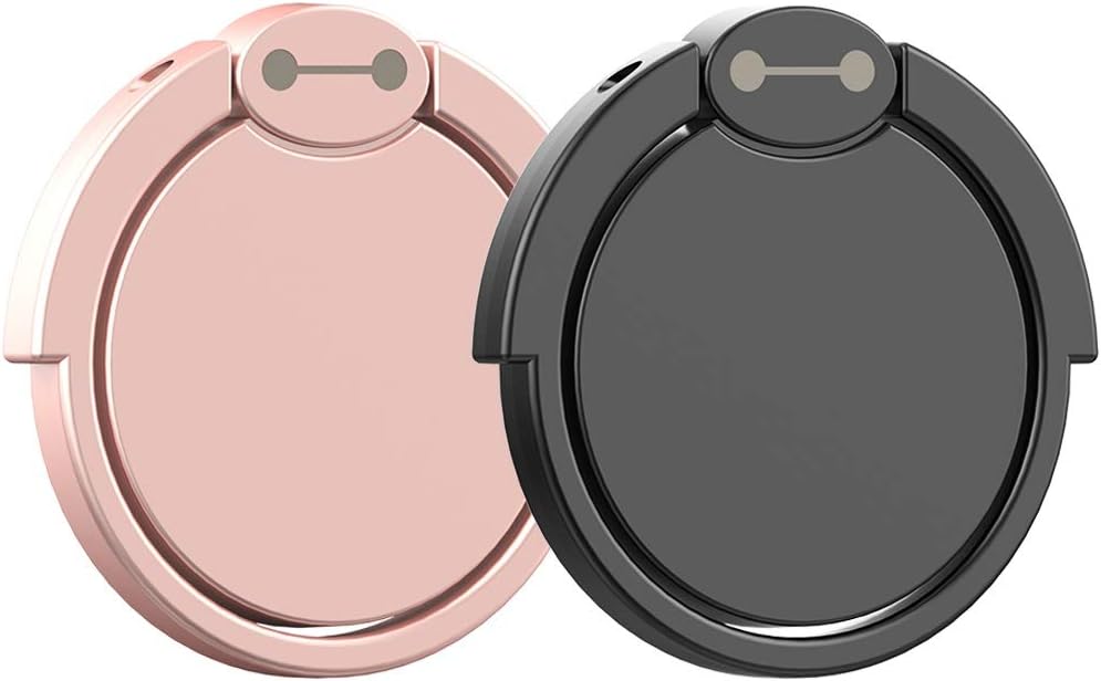 Finger Ring Stand 2 Pack, Earea Cell Phone Ring Holder 360° Rotation Cell Phone Finger Ring Holder Phone Ring Grip (Black+Rose Gold)