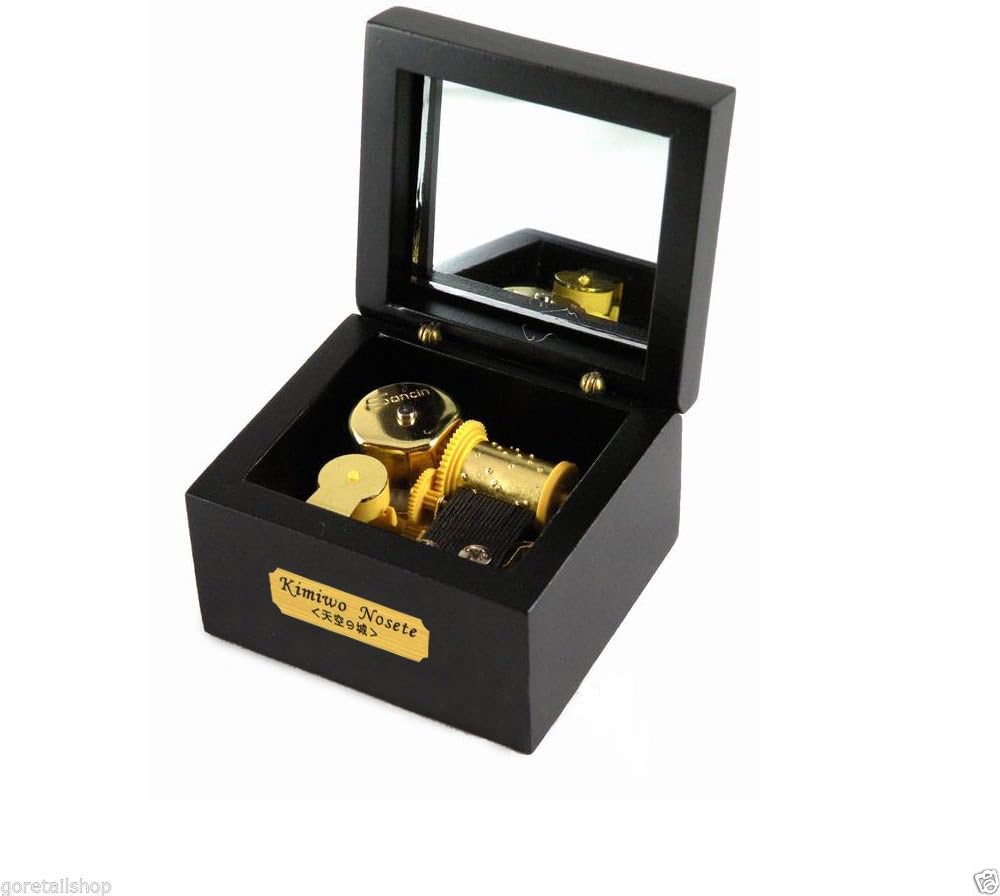 18 Note Wind-up Musical Movement Wooden Musical Box Play Carrying You From Castle in the Sky(Laputa) (Black)