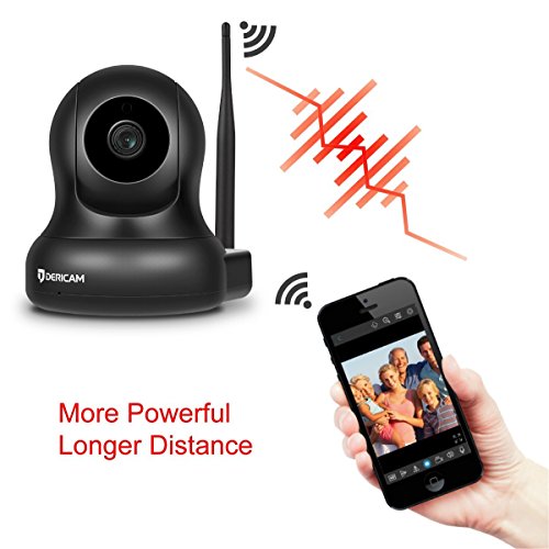 Dericam HD Home Security Camera, Wireless WiFi Camera with an additional 5db Powerful Antenna for Home monitor, Pan/Tilt Control, 4x Digital Zoom, Night Vision, Black
