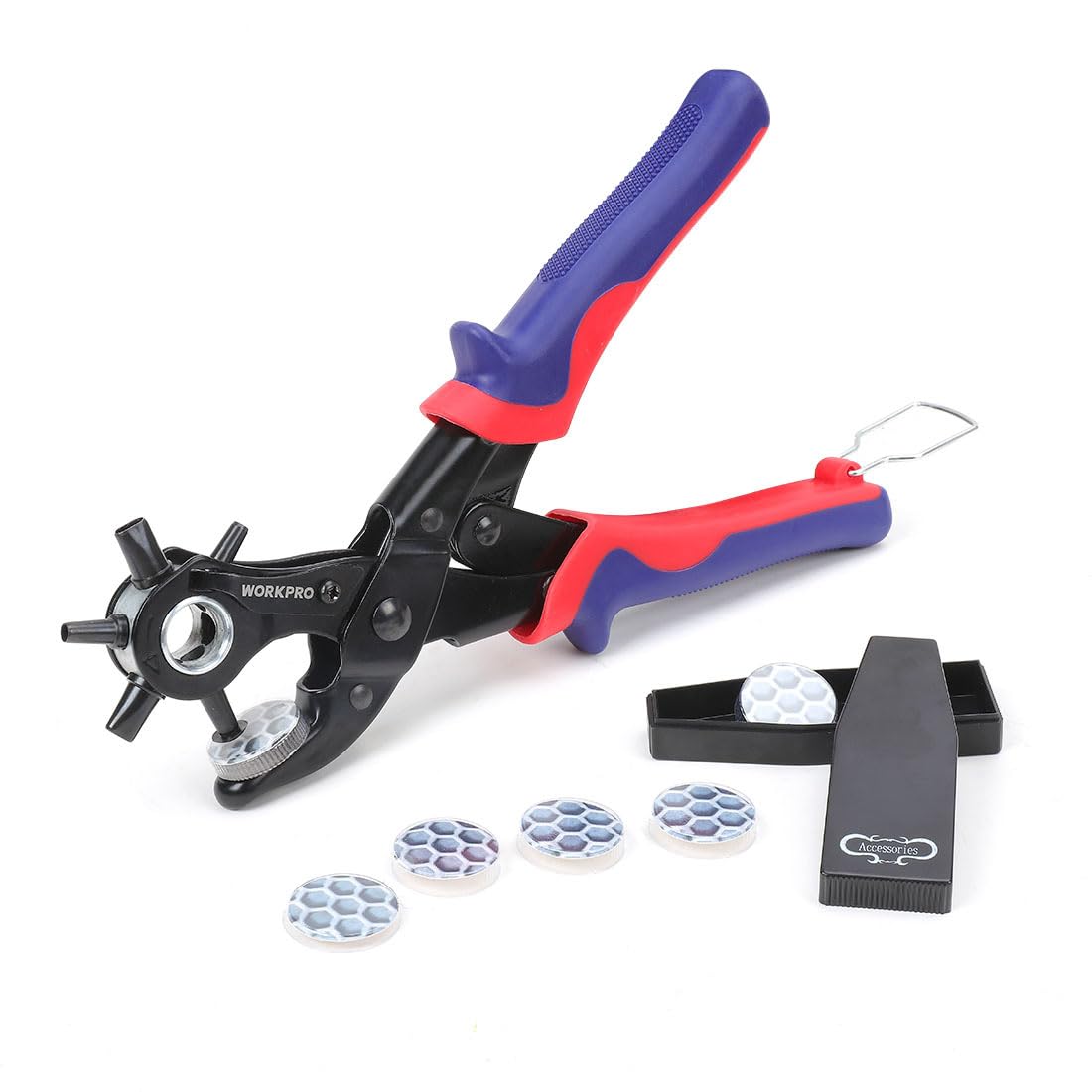 WORKPRO Revolverlochzange Lochzange Gürtel Leder Gürtel Puncher 255 MM Locher Rund 3,5-4-4,5 MM Rechteckige 6,6-7,5 MM OVAL Lochpfeifen 6,1 MM