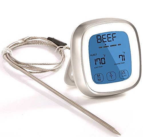 Digital Meat Themometer/Timer with Probe,Touchscreen Oven Thermometer for Kitchen BBQ Grilling Food barbecue and Smoker