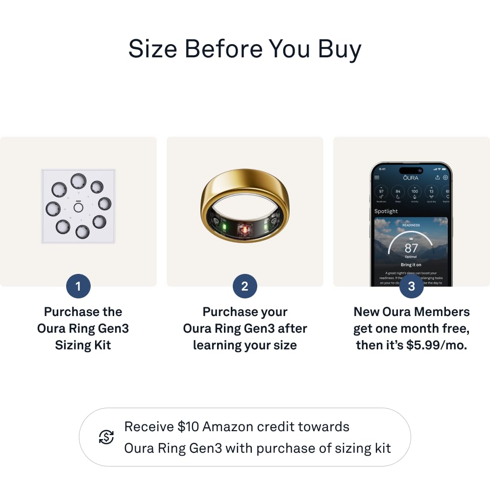 Oura Ring Gen3 Horizon - Gold - Size 6 - Smart Ring - Size First with Oura Ring Gen3 Sizing Kit - Sleep Tracking Wearable - Heart Rate - Fitness Tracker - 5-7 Days Battery Life