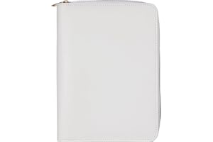 YHOMU A5 Portfolio Organizer - 6 Ring Portfolio Binder - With 25 Photo Sleeves & Card Slots, White PU Leather Cover Resists Water and Stains for Documents, Cards, Passport