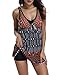 Womens One-Piece Oriental Porcelain Slimming Swimsuit Swimdress, Black, XXL(US 16-18)