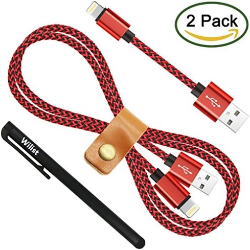 Wilist 2 Pack Short and Long Nylon Braided Apple Lightning Cable Lightning 8 Pin to USB A Adapter Data Sync Charging Cord Support Quick Charge 3.0 or 2.0 Charger for iPhone iPad iPod 9inch + 3ft Red