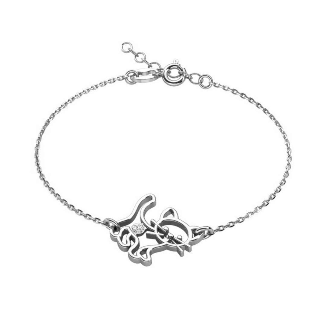 Butterfly Charming Adjustable Sterling Silver Bracelet For Children With Cat Pendant