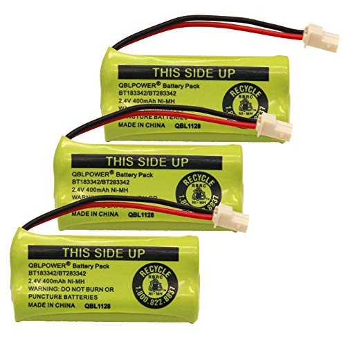 QBLPOWER BT183342/BT283342 2.4V 400mAh Ni-mh BT-166342 BT-266342 BT-162342 BT-262342 Battery CS6114 CS6419 CS6719 EL52300 CL80111 Cordless Phone(Pack of 3)