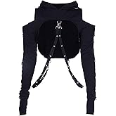 win2win Goth Crop Top Hoodies For Women Punk Gothic Sweatshirt Hoodie Rave Festival Long Sleeve Emo Aesthetic Tops