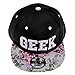 ZLYC Women Geek Word Embroidered Floral Flat Bill Snapback Hat Adjustable Baseball Cap, White