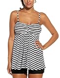 Avidlove Women's Sexy Retro Sailor Stripe Tankini Swimsuit Spaghetti with trunks Black XXL