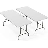 VINGLI 6-Foot Portable Plastic Folding Table,Rectangular HDPE Tabletop Foling Table for Indoor and Outdoor Use with Carrying Handle,White 2 Pack