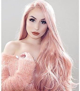 Uniwigs Women Synthetic Wig Lace Front Long Wavy Pink Natural Wigs Costume Wig