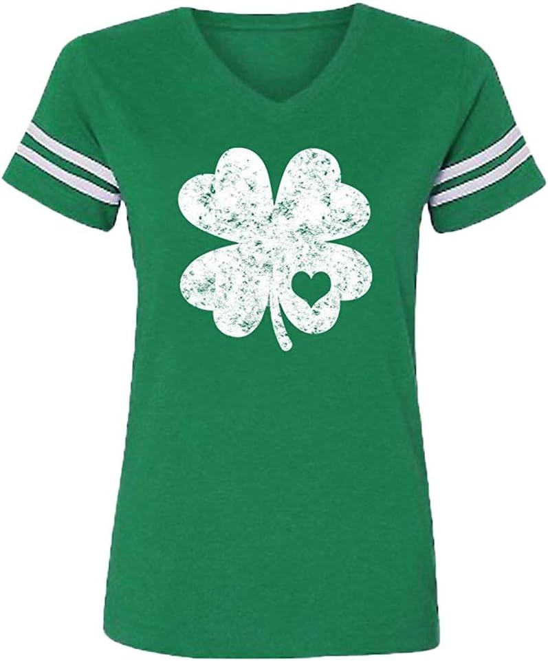 Rikay St Patricks Day Shamrock Print Tshirts Irish Lucky Four Leaf Clover T Shirt Paddys Day Costume Gift for Women