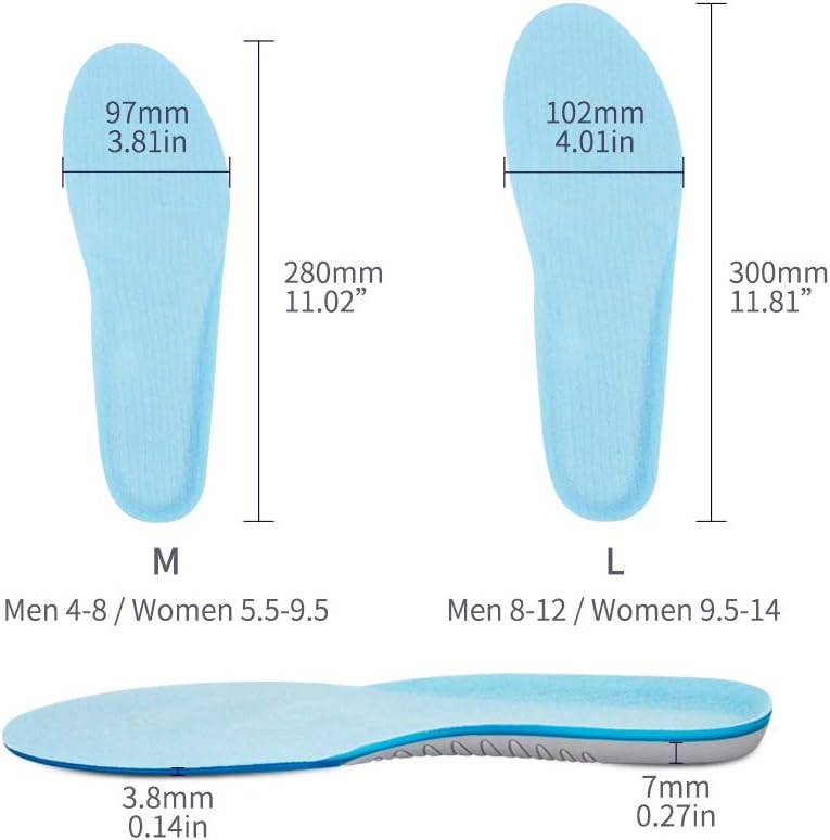 Full-Length Gel Insole Arch Support Athlete Shock Absorption Cushioning Unisex Shoe Insert Pain Relief Flat Feet Hiking: Health & Personal Care