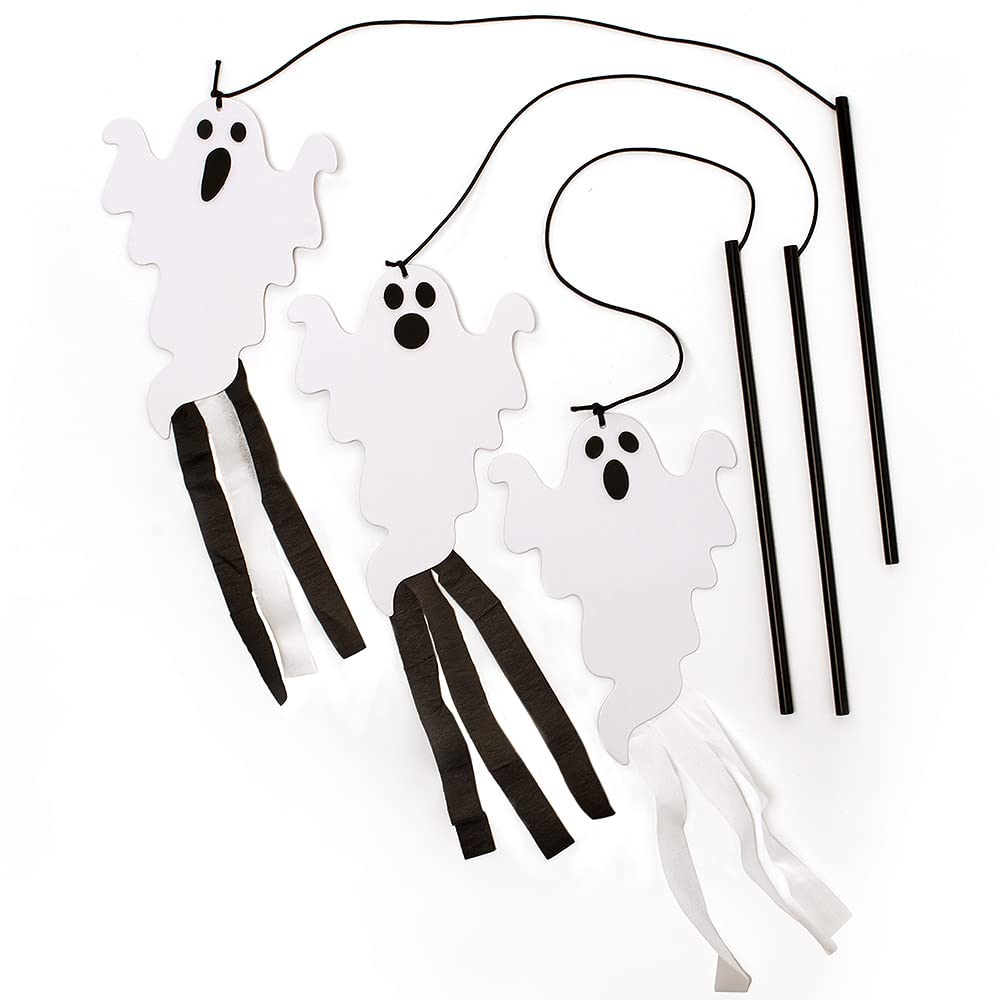 Baker Ross FX181 Dangling Spooky Ghost Kits - Pack of 8, Kids Halloween Toy Craft Kit, Play Halloween Arts and Crafting Kits, Ghost