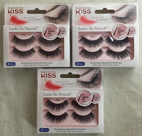 (LOT OF 3 PACKS) KISS Looks So Natural Eyelashes - Flirty - Double Pack - KFLD03 - 62012 - 6 Pairs Total