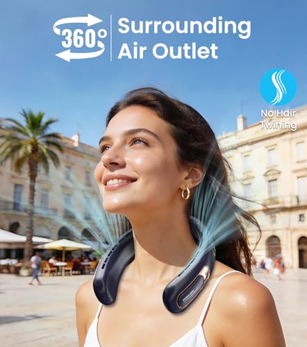 Neck Fan, Bladeless Portable Neck Fan, 4000mAh USB Rechargeable Face Fan, 3 Speed Personal Cooling Fan with 360° Airflow - for Hot Flashes Home Office Travel Outdoor Sports (Blue)
