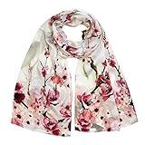 Wrapables Luxurious 100% Charmeuse Silk Long Scarf with Hand Rolled Edges, Pink Petals