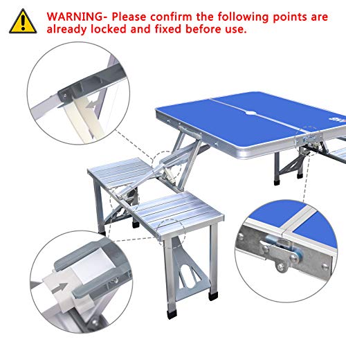 AHB Portable Folding Picnic Table with 4 Seats Chairs and Umbrella Hole