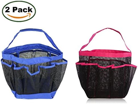 RD Lane 8 Pockets Full Mesh Shower Tote Shower Caddy Storage Bag Quick Dry Hanging Toiletry and Bath Organizer Full Mesh Toiletry Bag (2pcs)