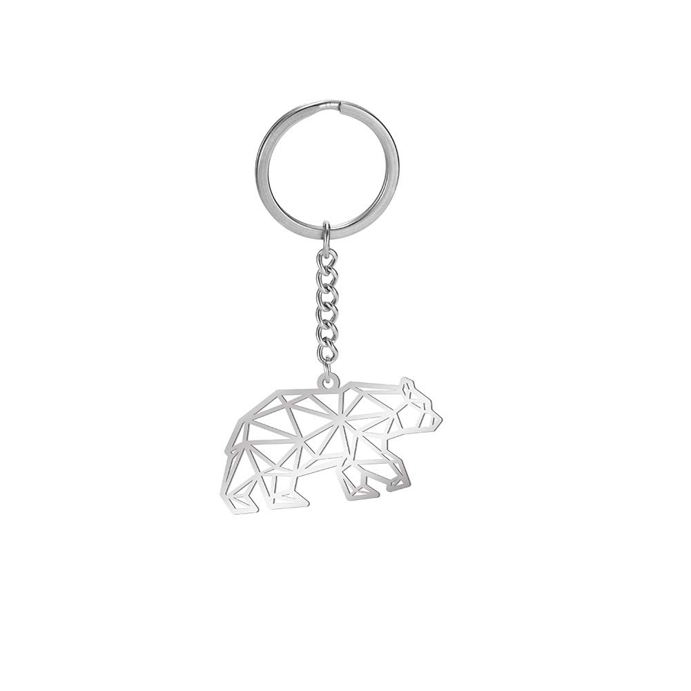 Amaxer Stainless Steel Cute Origami Keyring Geometric Hollow Out Animal Keychain for Unisex Animal Lover (Bear)