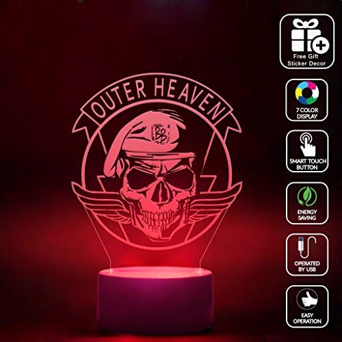 CMLART Metal Gear Solid Outer Heaven Skull 3d Lamp Night 7 Color Change Best Gift Night Light LED Furnish Desk Table Lighting Home Decoration Toys