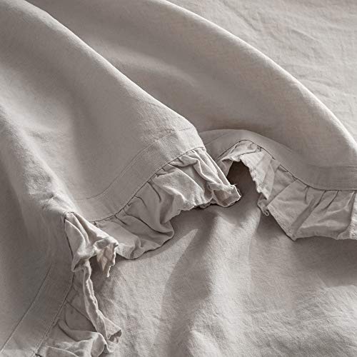 King Linens Simple&Opulence Belgian Linen Sheet Set 4PCS Solid Color Ruffles Flouncing