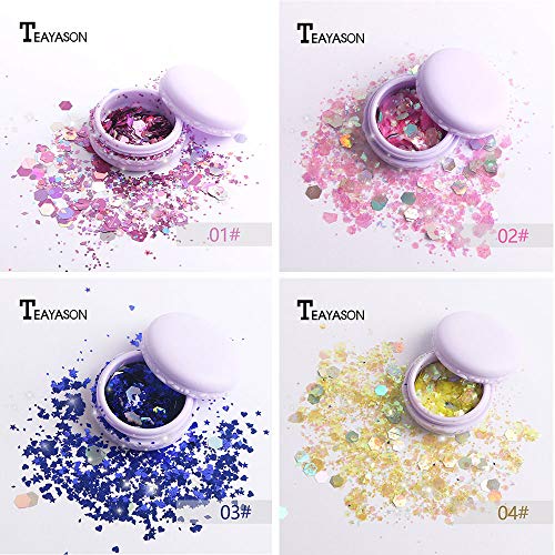 image for Bestland Holographic Body Glitter Tattoos 8 Boxes Chunky Face Glitter 