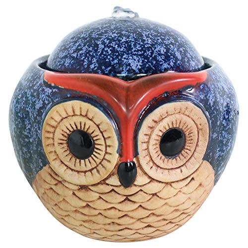 Sunnydaze 6-Inch Ceramic Owl Indoor Tabletop Water Fountain - Interior Water Feature for Home and Office - Small Decorative Fountain for Desktop and Table